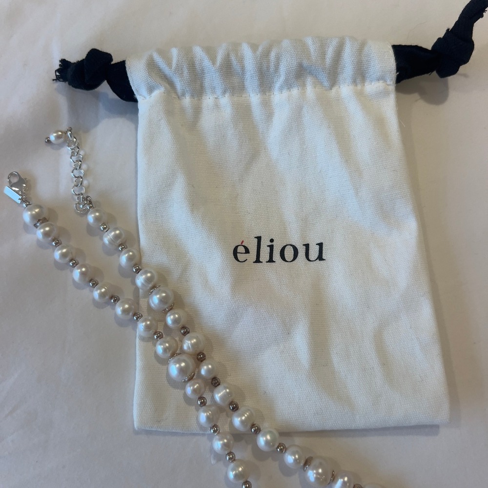 Eliou Pearl Necklace with Silver Spacer Beads and Dust Bag - Picture 5 of 5